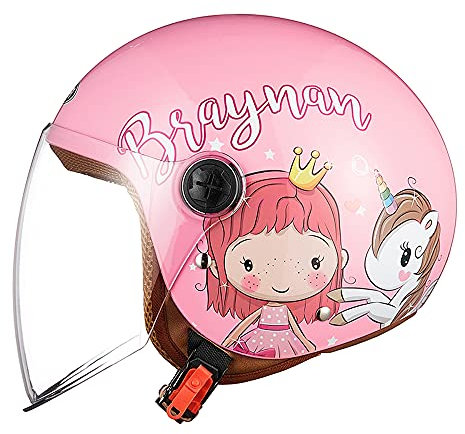 Kinder Motorradhelm Roller Helm jethelm mit Sonnenblende, Mädchen Rollerhelm Junge Mofa Helm, Schnellverschluss Tasche, 48-55cm, für 5 Jahre - 12 Jahre Kid,Rosa