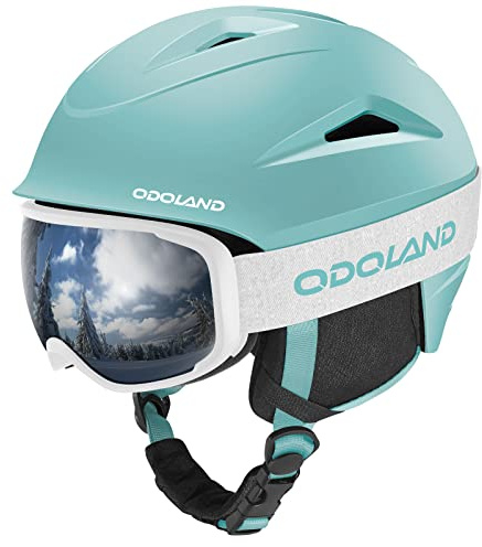 Odoland Kit di Casco Sci con Maschera, Casco Snowboard con Occhiali Sci per Uomini Donne e Giovani Unisex, Antiurto e Antivento, Set di Attrezzatura da Sci per Sport Invernali,CM