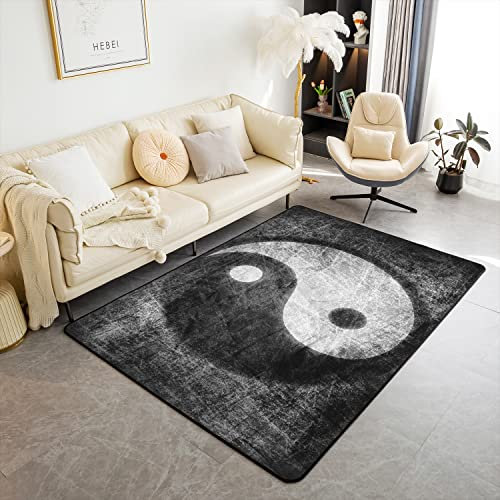Loussiesd Yin Yang Wohnzimmerteppich 150x200cm Boho Trippy Wohnzimmer Teppiche für Schlafzimmer Home Decor Traditionelle Ying Yang Thema Teppich Ultra Weiche rutschfeste Innenbodenmatte