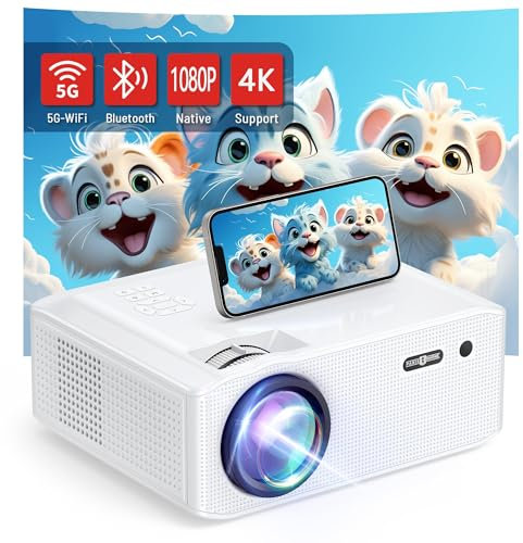 Miniproyector Bluetooth Full HD 1080P, Paris Rhône 15000L, miniproyector 4K Home Cinema con 5G WiFi y Bluetooth, Smart Video Projector, corrección trapezoidal, compatible con iPhone/Android/HDMI/TV