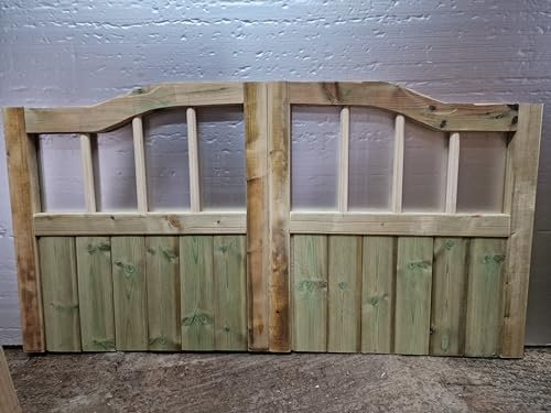 Wooden Swan Necks garden driveway gates, garden gates wooden 3ft, Double Driveway Wooden Garden Gates, Tongue Groove swing double wood timber, (90cm High x 330cm Wide x 5cm Deep)