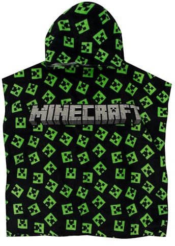 Minecraft Serviette à Capuche Serviette Poncho Enfant | Poncho Plage Jeux | Taille Unique Noir