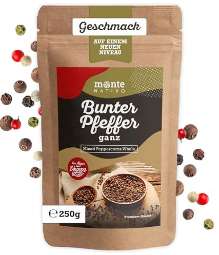 Poivre en Grain melange Monte Nativo (250g) - Poivre multicolore entier - Mélange de Poivres entier - Épices aromatiques séchées avec soin, idéales pour Cuisiner et Assaisonner - Arôme intenses