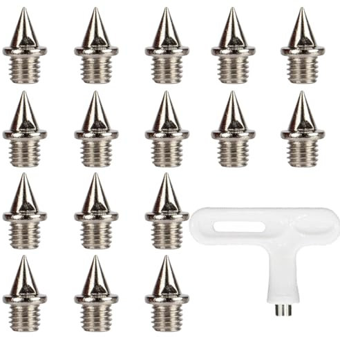 16 Pièces Pointes Piste en Acier Inoxydable avec 1 Clé à Pointe Athlétisme, 6mm Pointe Athlétisme Cross Country pour le saut, la course, la randonnée, les podiums en plastique