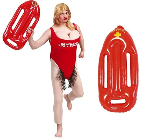ZZ DISFRAZZES | Disfraz Vigilante de la Playa Hombre - Kit Disfraz para adultos de Socorrista con Salvavidas, Disfraz Despedida de Soltero