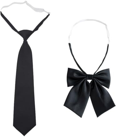 JAWUZ Confezione da 2 cravatta nera regolabili per ragazze cravatta lunga JK uniforme effetto seta lucido elastico prelegato Nero