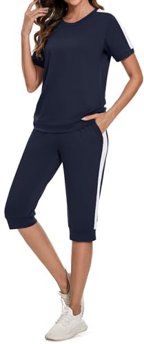 Aottori Tuta Sportiva Donna Due Pezzi Estivo Casual | Completa, T-Shirt Manica Corta e Pantaloni 3/4, Casual, Pigiama Set, per Jogging Training Casa Fitness