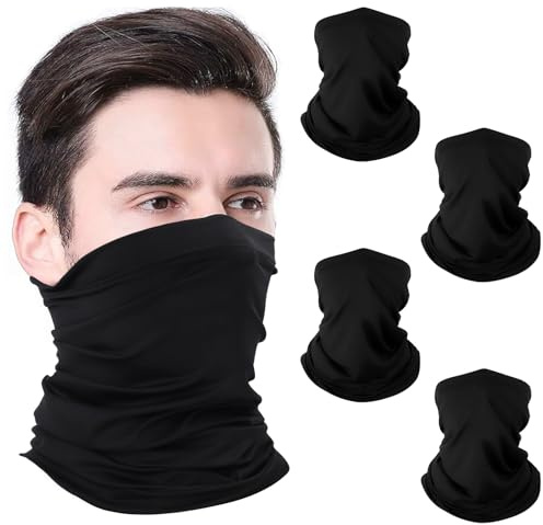 Fjquamitix 4 Pack Neck Gaiter Face Cover Scarf, Breathable Sun & Wind-proof for Skiing Fishing Hiking Cycling (4 Black)