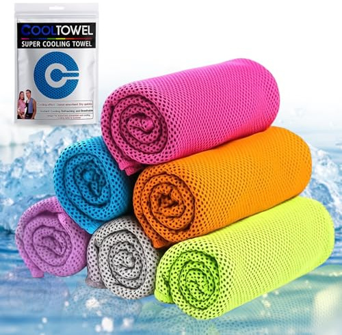 6 Pack Cooling Towels, for Neck and Face, Microfiber Ice Towel Set for Sports, Gym, Yoga, Running, Cycling, Outdoor Activities, Workout & Hot Weather Use, 40x12, Cooling Cloths for Hot Weather