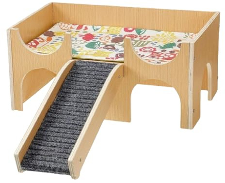 Krmoau Casa de hámster | Casa de madera para animales pequeños, 2 pisos, casa de conejos con escalera integrada para actividad física, adecuada para erizos, hámsteres, cobayas y otros animales