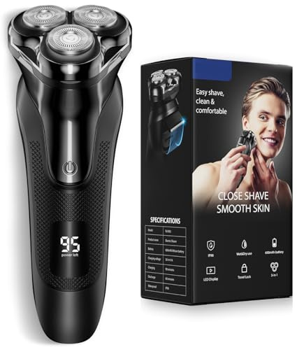Electric Razor for Men, Shavers for Men with Pop up Trimmer and Travel Lock, Upgrade Rechargeable Rotary Beard Shavers with Led Display(Light Black)