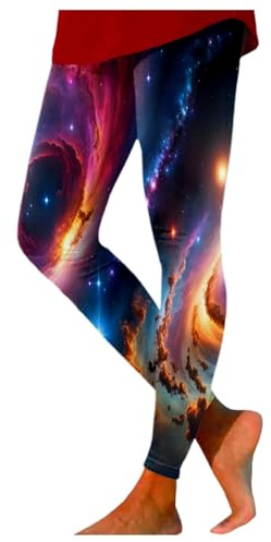 Nuqqichongtian Leggings colorati da donna, Galaxy Costume da donna, leggings colorati, motivo pianeti, leggings sportivi, leggings lunghi, batik, yoga, render nero, XXL