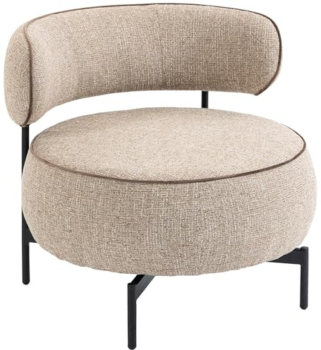 HOMCOM Butaca de Salón con Asiento Giratorio, Sillón de Salón, Tapizado en Lino, con Asiento Amplio, Acolchado Grueso, Patas de Metal para Dormitorio, Lectura, Beige