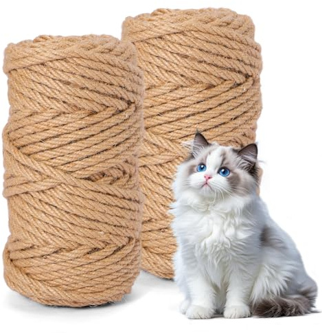 2 Pezzi Corda Tiragraffi, Corda Naturale in Sisal e Canapa, per DIY Graffiatoio, Decorazioni Casa Giardino e Artigianato, Juta Spago, per Gatti 6mm × 50m