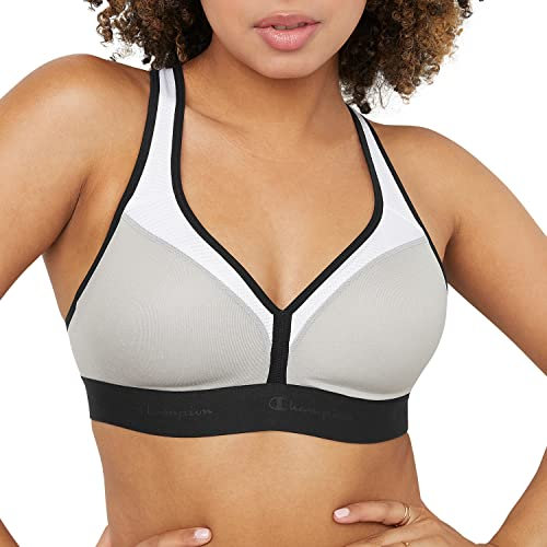 Champion Women's Med Support Curvy with Sewn in Cup Sports Bra, Opaque, Oxford Gray Heather/White/Black, S