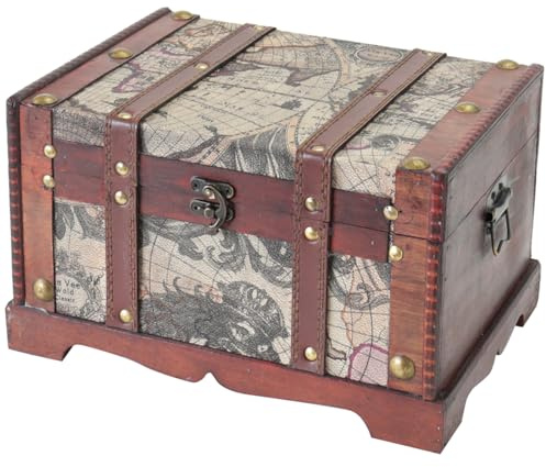 HMF Cofre del tesoro de madera, Cofre pequeño para cumpleaños infantil | 29 x 20 x 17 cm | América