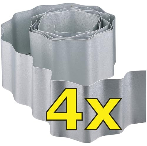 Workinghouse - Bordura per aiuola in metallo per giardino - Perfetta come staccionata per giardino o bordo aiuola - Recinzione in metallo zincato per proteggere radici & orto - (5m x 15cm) (4 Unità)