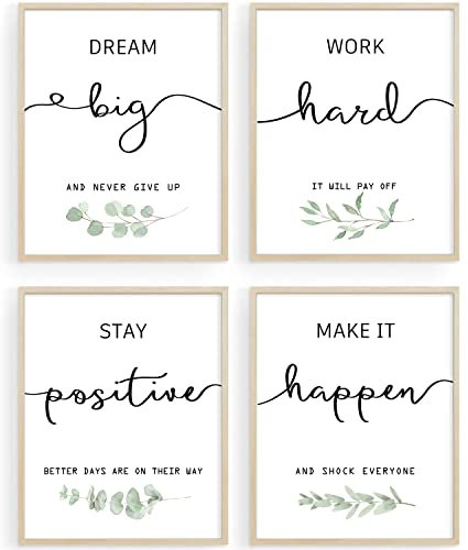 Howwii Stampe artistiche da parete motivazionali per ufficio, senza cornice, per camera da letto, soggiorno, ufficio, aula, set da 4, 20,3 x 25,4 cm