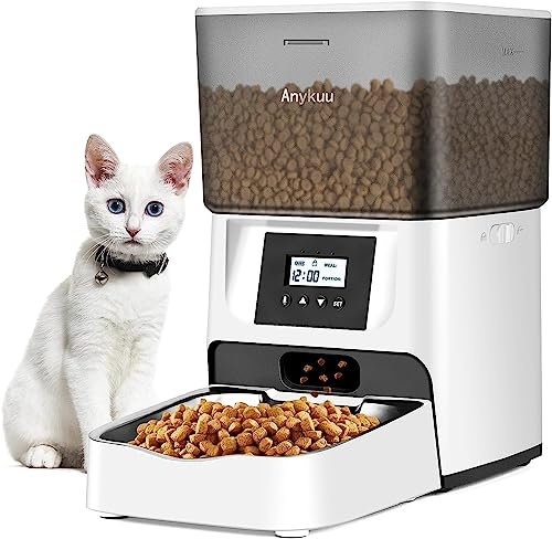 Anykuu Futterautomat 4L Katzenfutter Automat mit LCD-Anzeige Timer-Funktion Katzenfutterspender 1-6 Mahlzeiten/Tag 1-20 Portionen/Mahlzeit Trockenfutterspender für Hunde Katzen Kaninchen