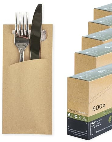 serviettendirekt.de ALLES FÜR DEN GEDECKTEN TISCH Bestecktasche 85x190mm Recycling Naturbraun Bestecktaschen mit Serviette recycelte Tissue-Serviette in braun (500)