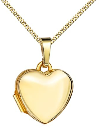 JEVELION Goldmedaillon Kleines Herz Medaillon 585 Gold Herz-Amulett für 2 Bilder zum Öffnen für Damen mit Halskette und Schmuck-Etui Mit Kette 925 Silber vergoldet - Kettenlänge 45 cm.