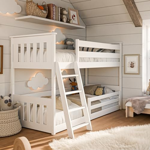 Kids Collective Hochbett 90x200 cm mit Rausfallschutz & Zwei Lattenroste in weiß Mädchen Jungen Bett Kinderbett Jugendbett 90x200 cm | von 4. bis 18. Lebensjahr