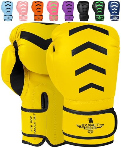 Exxact Sports Knockout Youth Boxing Gloves for Kids (3-15 Years) with Padded Protection and Wrist Support, Durable Engineered Leather Kids Boxing Gloves for Sparring (Gold/Black, 6 OZ)