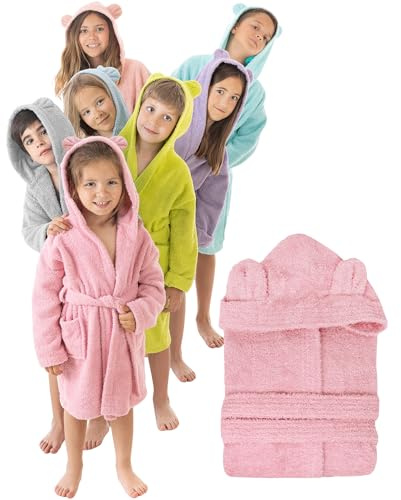 LEBENGOOD - Peignoir de bain enfant, et Robe de Chambre: Fille et Garçon - 100% coton OEKO-TEX®. - 2 poches, ceinture, Capuche avec Oreilles, en peluche très doux