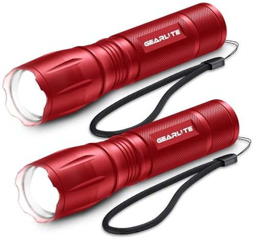 GEARLITE Batteridriven LED-ficklampa med 2 000 lumen, ultraljus ficklampa med 5 lägen, IP65-vattentät, för barn, camping, utomhus, röd
