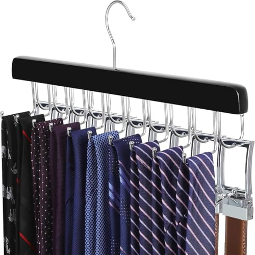 lomonmen Percha Cinturones,Organizador Cinturones de Armarios,Corbatero con 20 Ganchos Giratorios para Cinturones,Corbatas,Bufandas,Chales