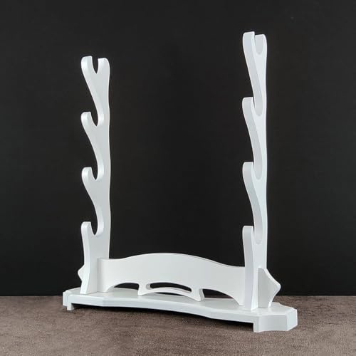 JWMSXYQR Supporto per Spada in Legno, espositore da Tavolo Bianco, Materiale per Pannelli di densità, scaffale per Armi, Supporto per Spada del Gladiatore Katana per Esposizione-4 Tier