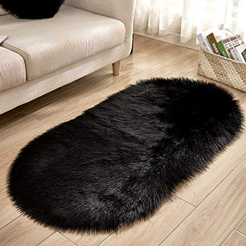 Tappeto in finta pelle di agnello, spesso, antiscivolo, lavabile, viola, 80 x 180 cm, ideale per camere da letto, soggiorno e camere dei bambini