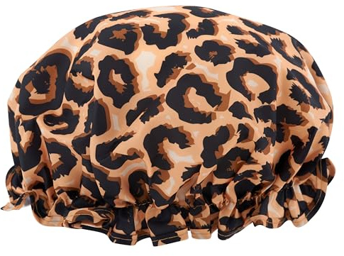 SMUG Shower Cap - Waterproof Shower Cap with Elastic Lining - Three Prints Available - Showers, Cooking, Spa Salon, Sleeping, Makeup - Shower Caps For Women UK Long Hair Short Hair - Leopard