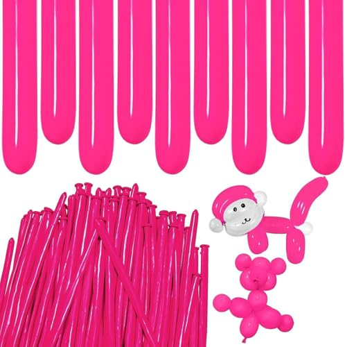 Lot de 100 ballons à modeler longs en latex rose 260Q - Ballons longs en latex pour anniversaire, fête de Noël, mariage, décoration de fête (rose)