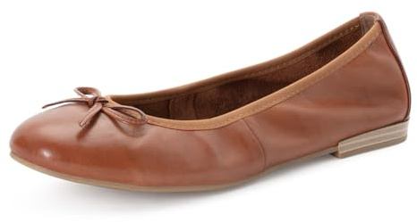 MARCO TOZZI Femmes Ballerines Semelle intérieure Feel Me moelleuse Cuir Doublure intérieure douce Tendance, marron (COGNAC), 36 EU