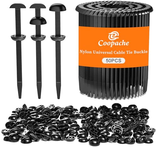 Coopache Lot de 50 boucles universelles en nylon pour attache de câble de voiture très résistante, clips de fermeture éclair améliorés, engrenage double face, dôme mobile supérieur (noir)
