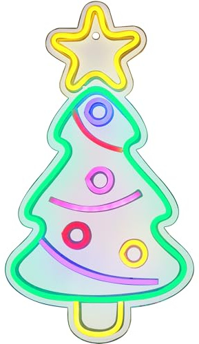 TRIXES Insegna luminosa LED al neon a forma di albero di Natale – Grande 40 cm – Decorazione murale retrò – Decorazione festiva sospesa – Alimentazione USB