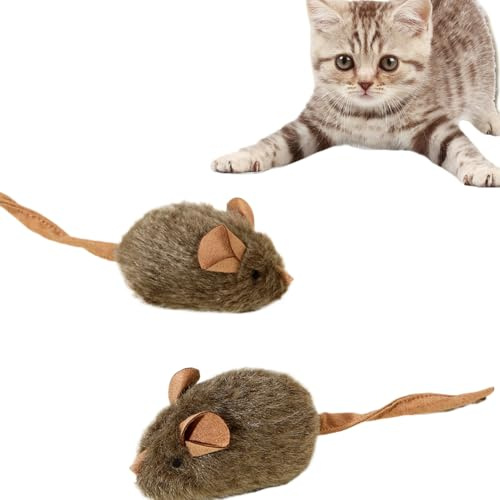 Lot de 2 souris pour chat - Jouet réaliste qui couine - Accessoire pour animaux de compagnie - Jouet de nettoyage des dents pour chat - Simulation de chasse - Stimulation mentale - Entraînement et jeu