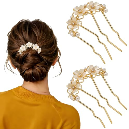 UYVPAER 2 Stück Perle Blume Haarspangen Damen Haarnadel Französische Haarspange Blumen Haarnadeln Flower French Hair Pin Braut Haarschmuck Hochzeit Haarstab