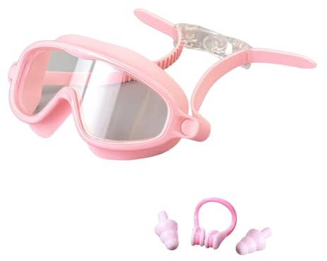 Generisch Lot de 3 lunettes de natation pour grand cadre, étanches, anti-buée, clip nasal, bouchons d'oreille, vision large, convient à partir de 3 à 16 ans, rouge, taille unique