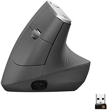 Logitech MX Vertical Wireless Mouse – Ergonomic Design Reduces Muscle Strain, Move Content Between 3 Windows and Apple Computers, Rechargeable, Graphite