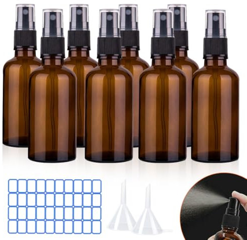 O-Kinee Sprühflaschen Glas 8 pcs Braunglasflaschen Ätherisches Öl Flaschen Set für Tragbare Kosmetik Zerstäuberflasche,Make-up, Wasser, Reiseflüssigkeit