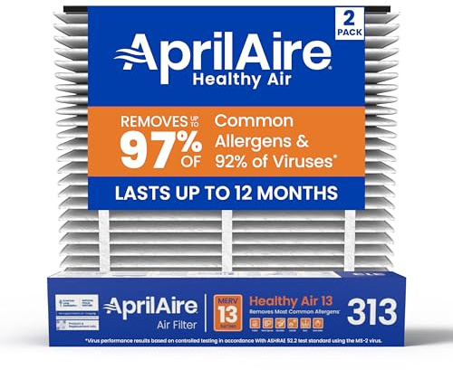 AprilAire 313 Replacement Filter for AprilAire Whole House Air Purifiers - MERV 13, Healthy Home Allergy, 20x20x4 Air Filter (Pack of 2)