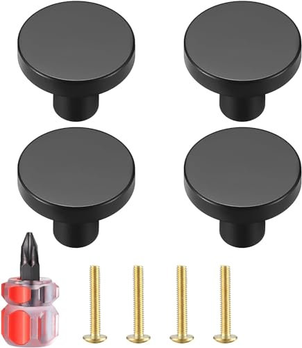 VARHHUXHA 4 Pièces Boutons de Tiroir en Laiton Noir, Boutons de Meubles Armoire Ronds en Noir, Poignees de Porte de Cuisine pour Décor, avec tournevis - 20 * 25 mm