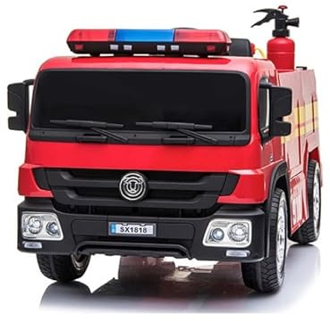 FINOOS Elektro Feuerwehrauto für Kinder 12V Firetruck, Gummiräder mit Fernbedienung 2,4 GHz 1 bis 5 Jahre (Rot)
