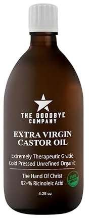 The Goodbye Company Organic Castor Oil for Hair, Skin & Eyelashes – 100% Pure, Cold-Pressed, Hexane-Free, Unrefined – Nourishing Beauty & Wellness Oil in Dark Glass Bottle – 4.25oz