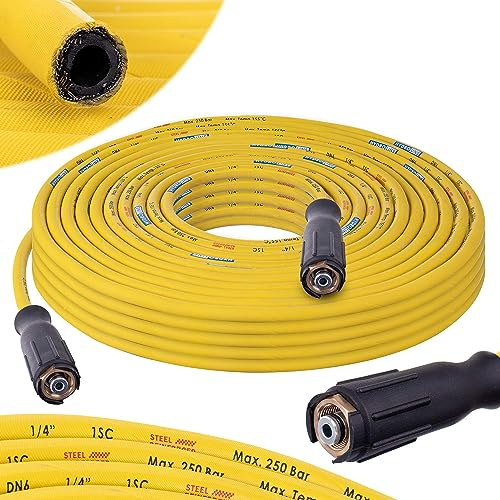 Högtrycksslang 25 m förlängning 250 bar YELLOW Stålfläta DN6 M22 kompatibel med Kärcher HD HDS