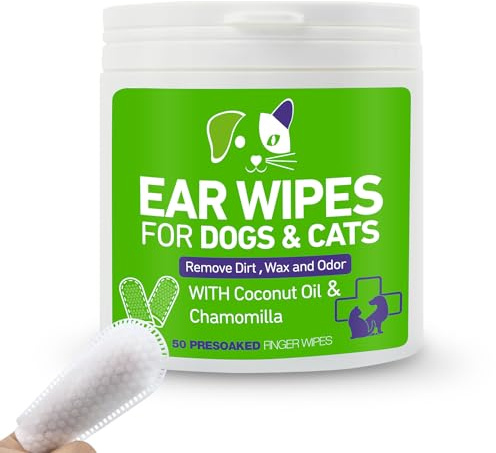PUMBLER Pet Ear Wipes for Dogs & Cats - Gentle and Effective Ear Cleaning Solution - Remove Dirt, Wax and Odor - 50 Count Dog Ear Relief Finger Wipes