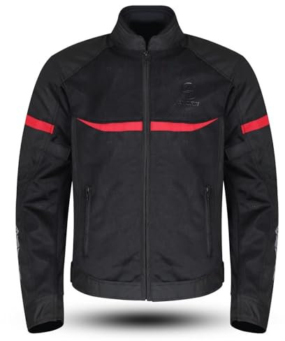 ASPIDEX Veste en maille perforée respirante tissu technique moto sport d'été, Noir et rouge., XXXL