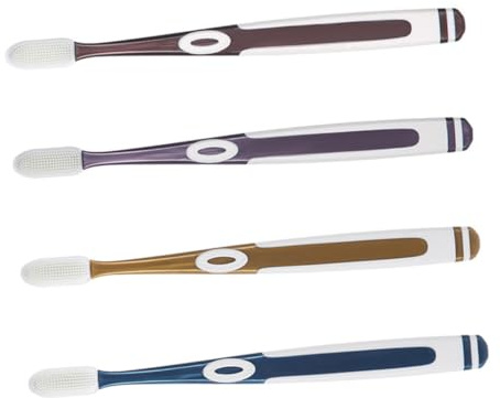 IWOWHERO 4 Stück-pack Silikon Zahnbürsten Ersatzköpfe für Erwachsene Mittlere Härte Glatte Oberfläche Bruchfest zur Effektiven Zahn und Zahnfleischreinigung Tragbar für Zufällige Farbe